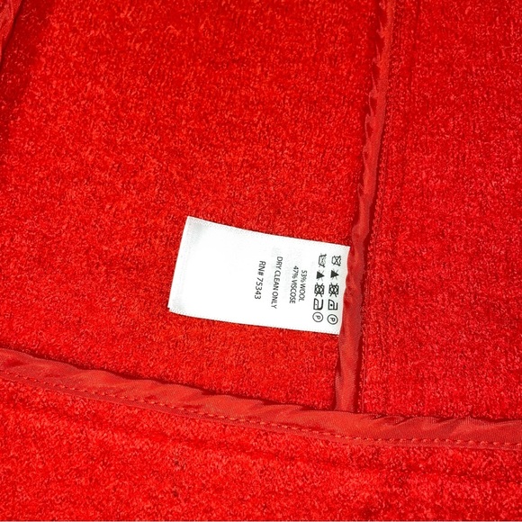 Tahari jacket wool blend biker jacket asymmetrical zip red/orange pockets SZ M - Picture 10 of 10